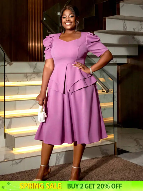 AOMEIDRESS Purple Wedding Party Outfits Short Sleeve Commuter Elegant