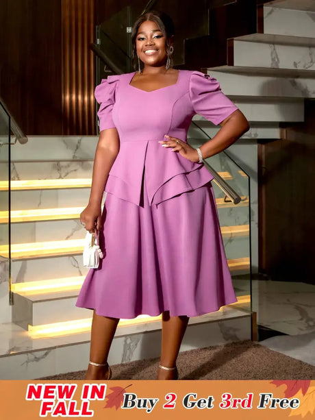 AOMEIDRESS Purple Wedding Party Outfits Short Sleeve Commuter Elegant