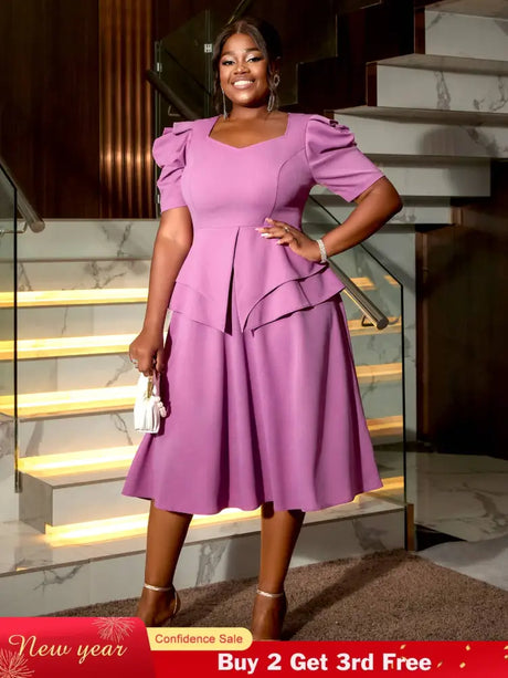 AOMEIDRESS Purple Wedding Party Outfits Short Sleeve Commuter Elegant