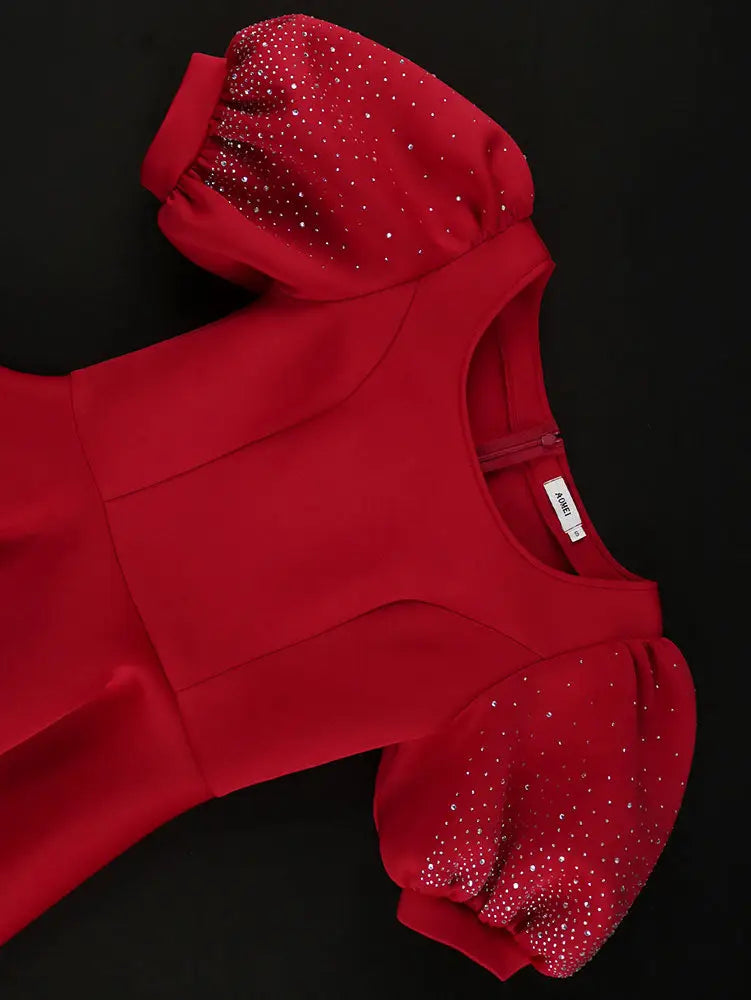 AOMEIDRESS Red Birthday Dress Short Sleeve A Line Pleated Mini Dress