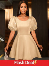 AOMEIDRESS Red Birthday Dress Short Sleeve A Line Pleated Mini Dress Khaki / S