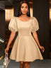 AOMEIDRESS Red Birthday Dress Short Sleeve A Line Pleated Mini Dress Khaki / S