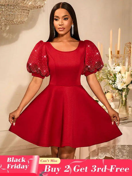 AOMEIDRESS Red Birthday Dress Short Sleeve A Line Pleated Mini Dress Wine / S