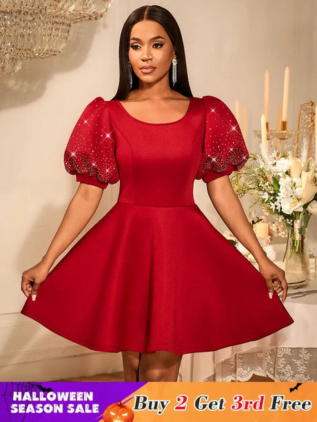 AOMEIDRESS Red Birthday Dress Short Sleeve A Line Pleated Mini Dress Wine / S