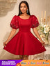 AOMEIDRESS Red Birthday Dress Short Sleeve A Line Pleated Mini Dress Wine / S