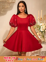 AOMEIDRESS Red Birthday Dress Short Sleeve A Line Pleated Mini Dress Wine / S