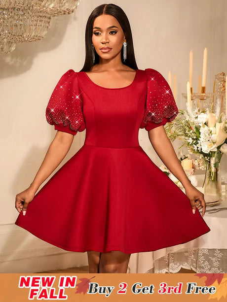 AOMEIDRESS Red Birthday Dress Short Sleeve A Line Pleated Mini Dress Wine / S