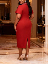 AOMEIDRESS Red Bodycon Dress with Rhinestone Collar Party Occasions