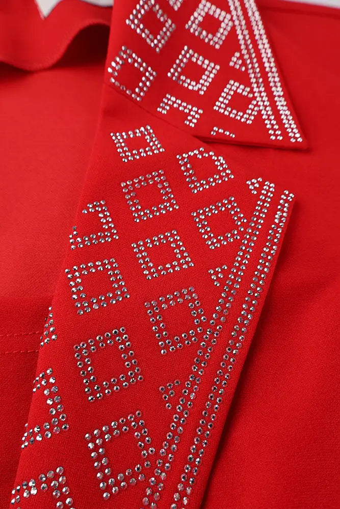 AOMEIDRESS Red Bodycon Dress with Rhinestone Collar Party Occasions