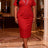 AOMEIDRESS Red Bodycon Dress with Rhinestone Collar Party Occasions Red / L