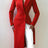 AOMEIDRESS Red Double Breasted V Neck Long Blazer Coat Office Wear Red / S