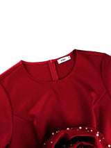 AOMEIDRESS Red Elegant Bodycon Dress 3D Floral Pearl New Year Gowns