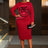 AOMEIDRESS Red Elegant Bodycon Dress 3D Floral Pearl New Year Gowns Dark Red / L