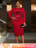 AOMEIDRESS Red Elegant Bodycon Dress 3D Floral Pearl New Year Gowns Dark Red / L