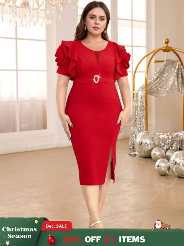red o neck midi dresses for women