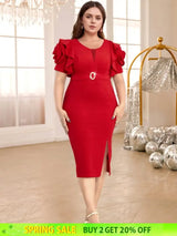 red o neck midi dresses for women