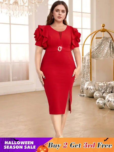 red o neck midi dresses for women