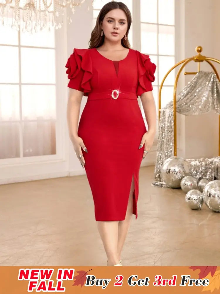 red o neck midi dresses for women
