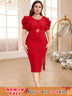 red o neck midi dresses for women