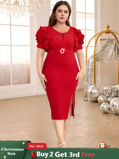 red o neck midi dresses for women