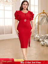 red o neck midi dresses for women