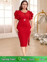 red o neck midi dresses for women