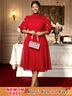 AOMEIDRESS Red Mesh Dress Party Prom Turtleneck Lantern Sleeve A Line Red / 0XL
