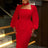AOMEIDRESS Red Midi Wedding Guest Dress Long Sleeve Floral Trim Fit