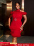 AOMEIDRESS Red Mini Dress Halter Cold Shoulder Patchwork Mesh Ruffles Red / S