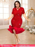 red sequins v neck dresses for women