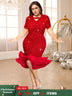 red sequins v neck dresses for women