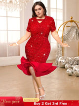 red sequins v neck dresses for women