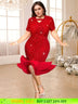 red sequins v neck dresses for women
