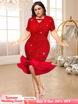 red sequins v neck dresses for women