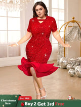 red sequins v neck dresses for women