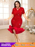 red sequins v neck dresses for women