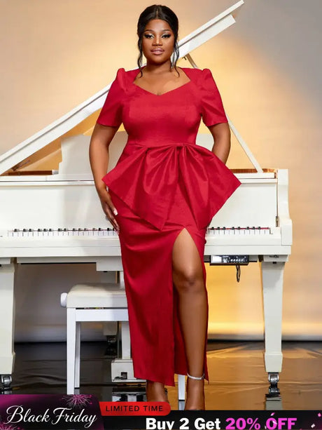 red high waist big bow dress for women