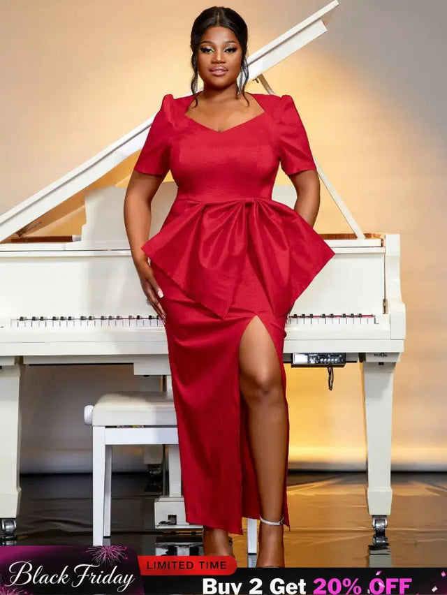 red high waist big bow dress for women