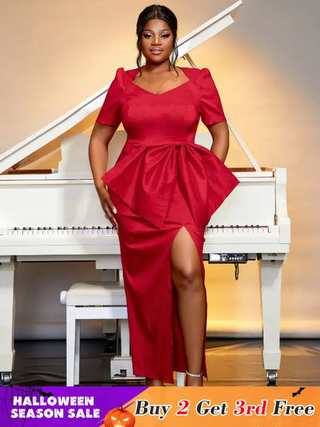 red high waist big bow dress for women