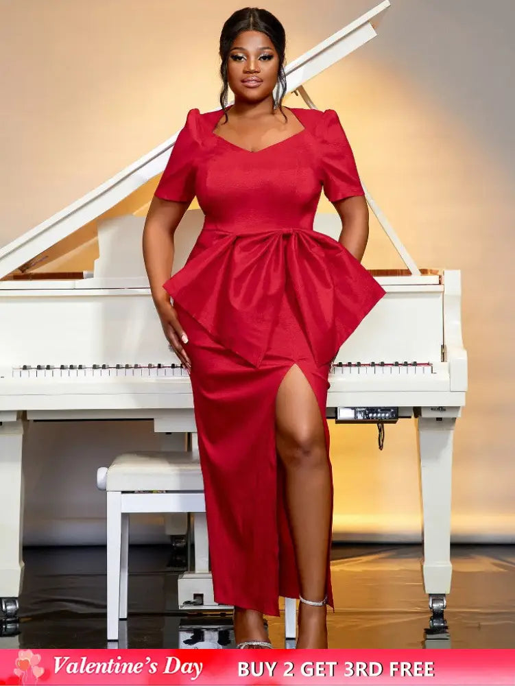 red high waist big bow dress for women