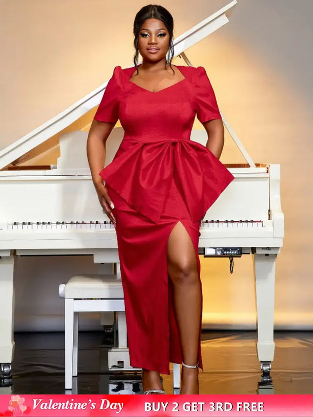 red high waist big bow dress for women