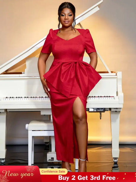 red high waist big bow dress for women