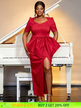 red high waist big bow dress for women