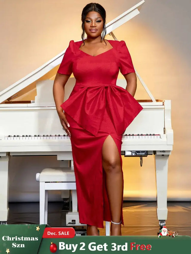 red high waist big bow dress for women