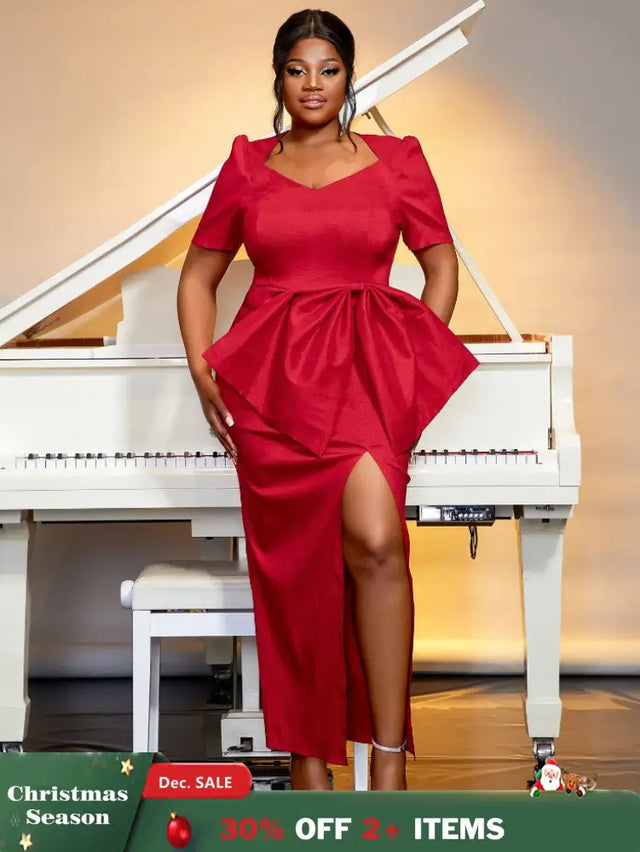 red high waist big bow dress for women