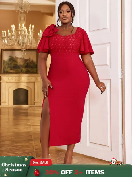 red v neck midi dresses for women