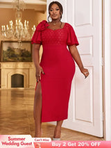 red v neck midi dresses for women