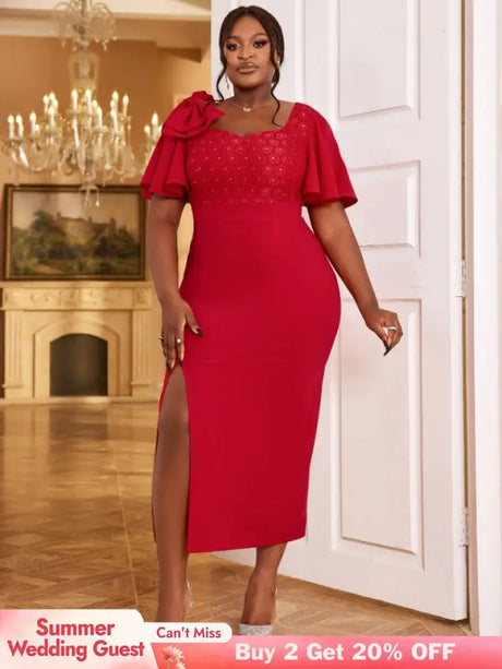 red v neck midi dresses for women