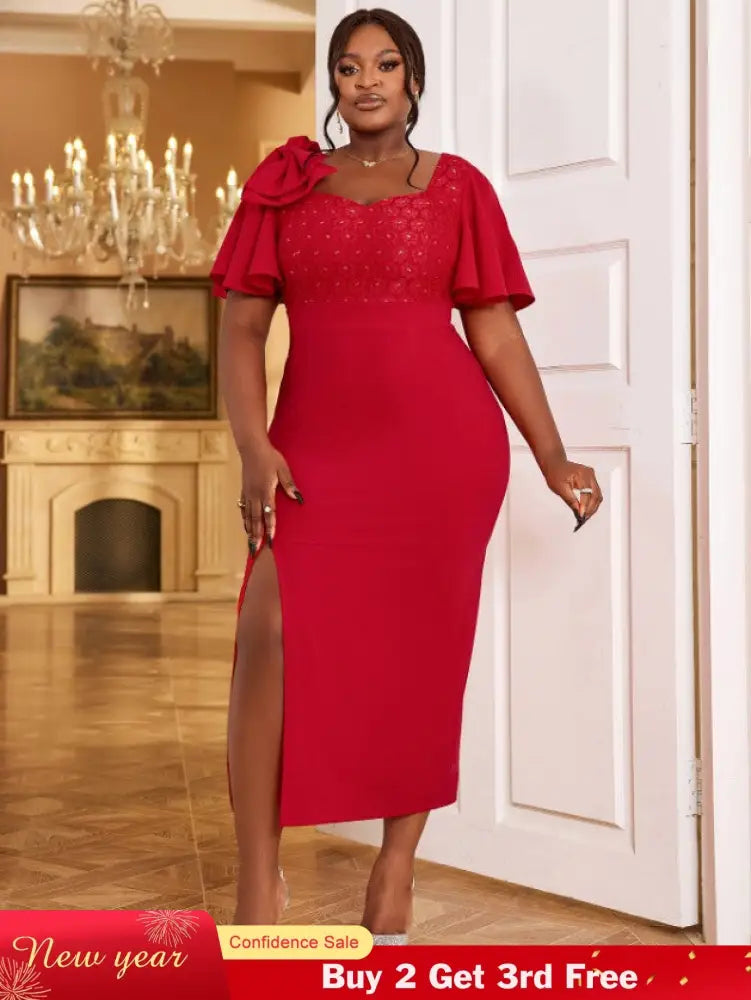 red v neck midi dresses for women