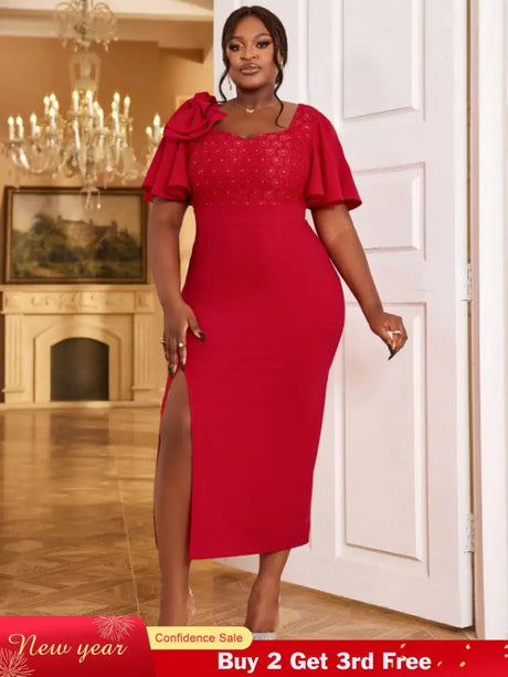 red v neck midi dresses for women